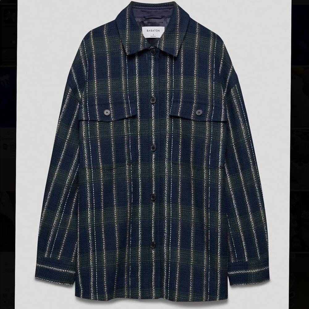 Aritzia Babaton Women's Joan Shirt Jacket in Navy/Ivy Green Tweed size 2